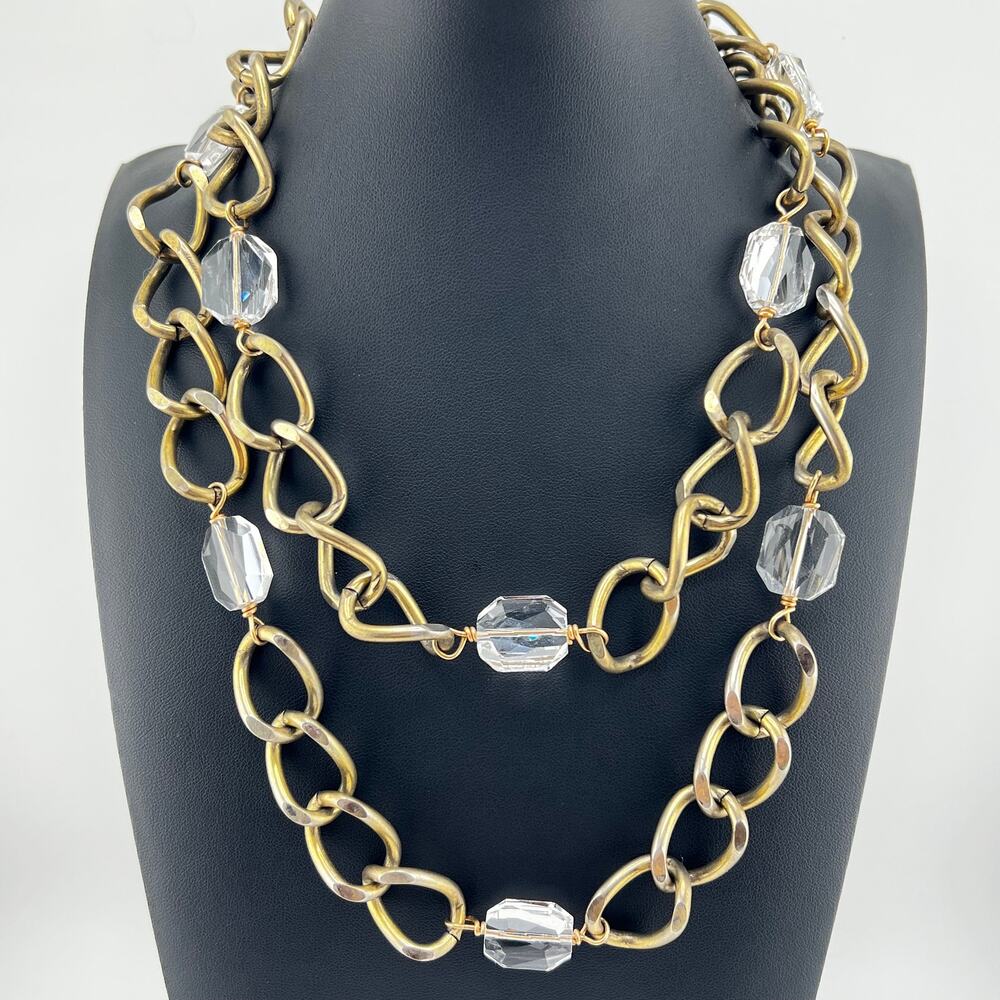 Elle G Chunky Gold and Clear Glass Long Chain Necklace 40"